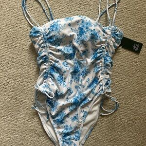 Floral Blue and White Swimsuit
